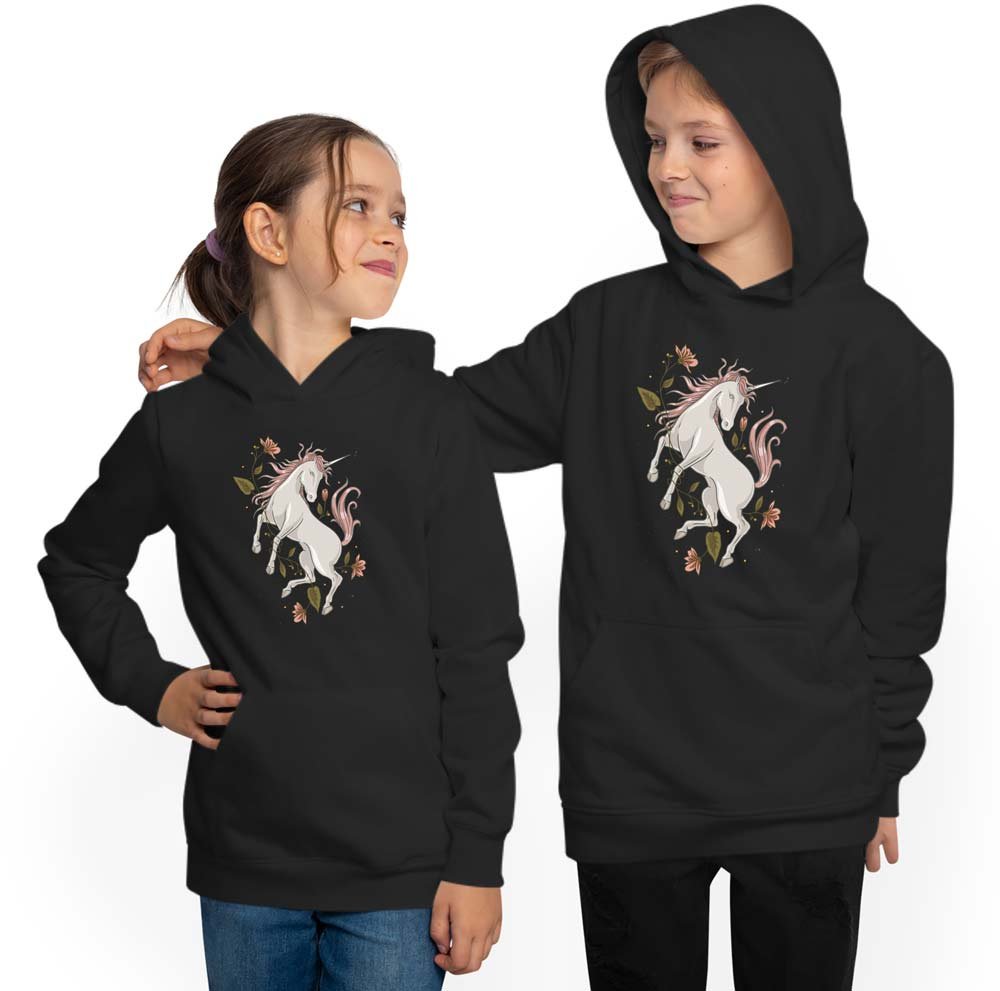 Hooded Sweater Hoodie Kids - Unicorn with Flowers i186